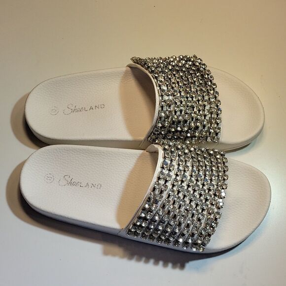 BRAND NEW SHOELAND CHEERFUL RHINESTONES EMBELLISHMENTS SLIDES SANDAL - Picture 6 of 15